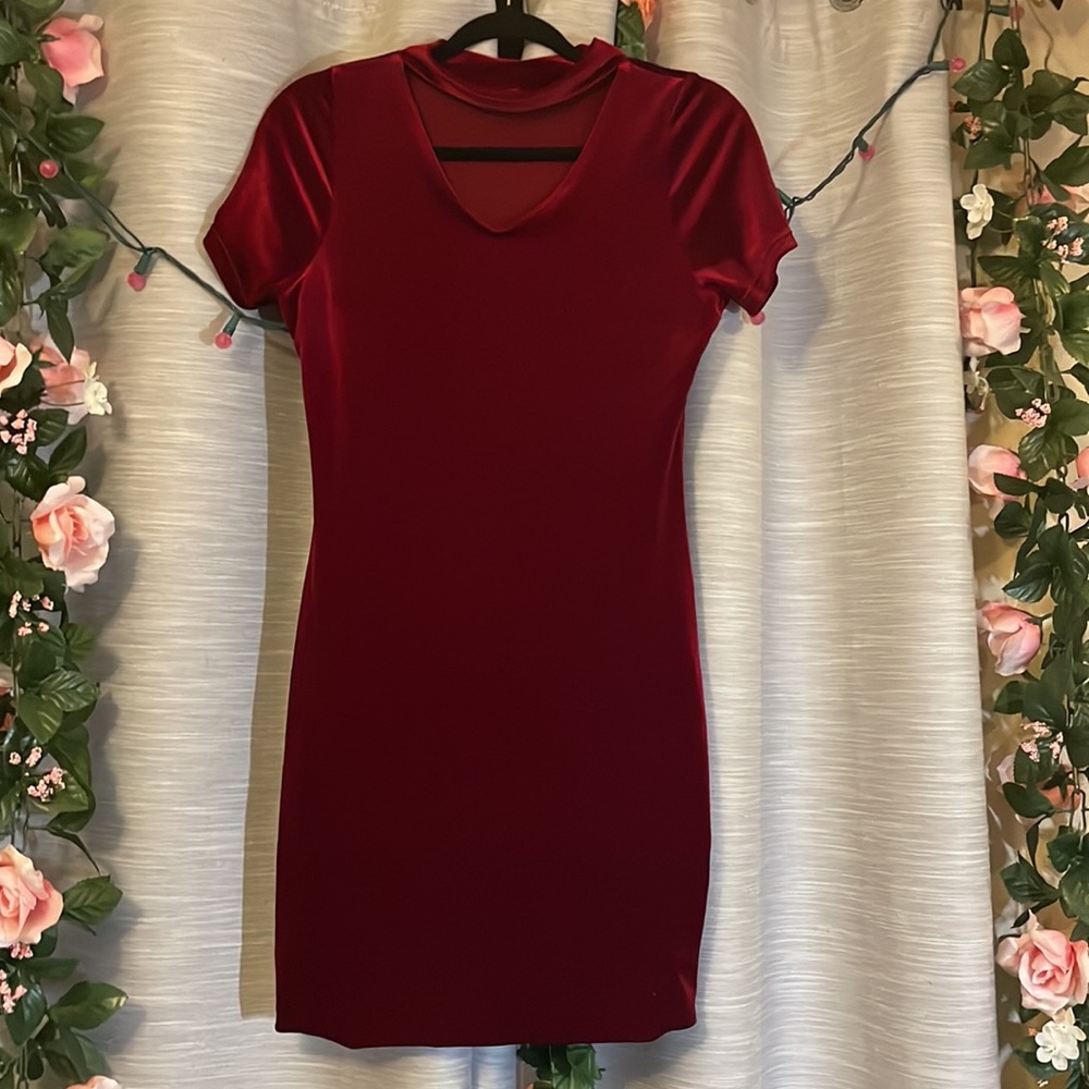 Vintage Red Burgundy Cheryl Creations Velvet Choker Red Mini Dress